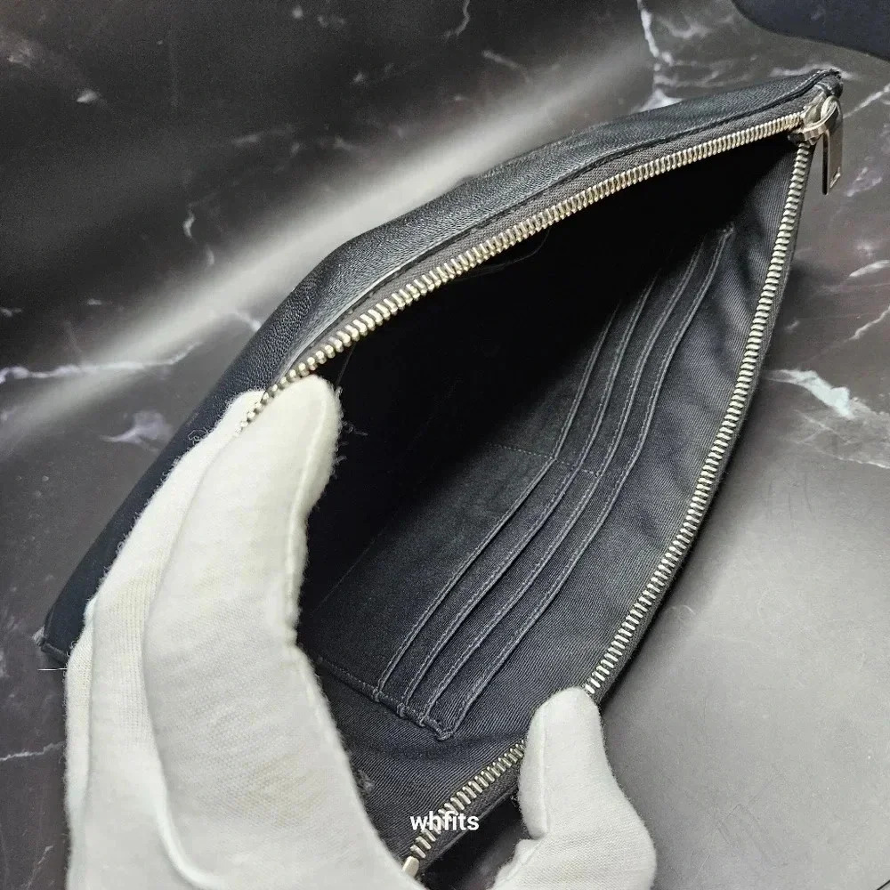 Yves Saint Laurent Black Leather Zipper Portfolio Clutch - Picture 6 of 12